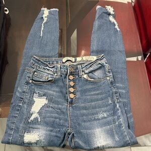 Distressed Blue Skinny High waist Jeans Indigo Rein size 3